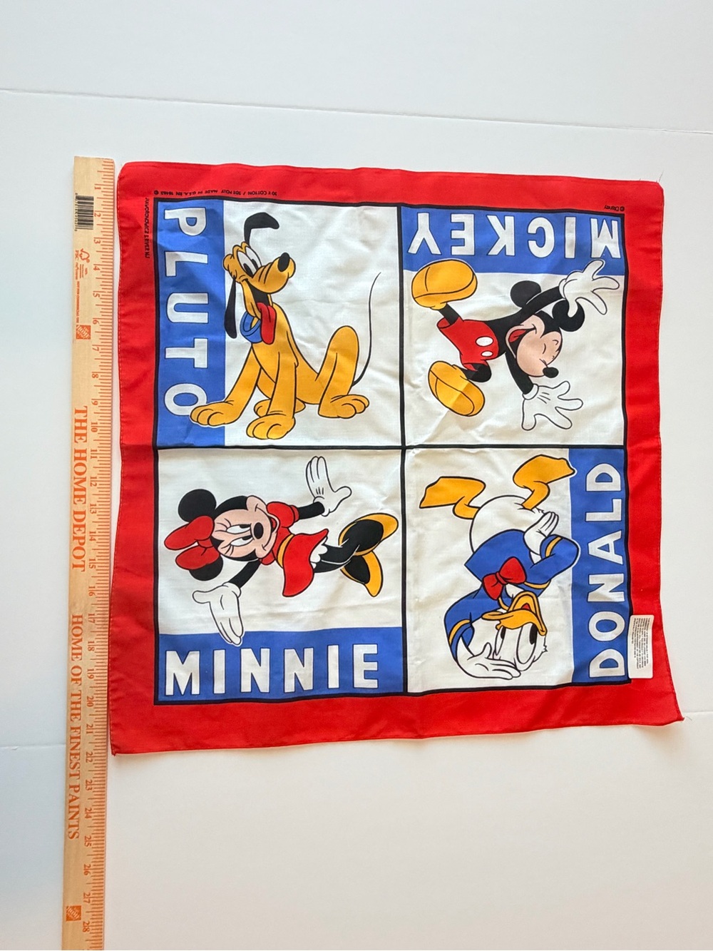 Vintage 90s Disney Mickey Minnie Donald Pluto Bandana 20” USA